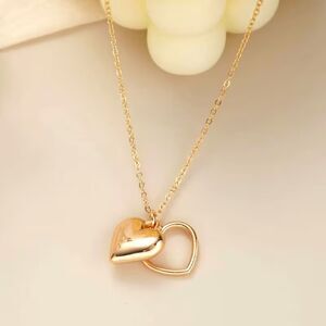 Double Gold Heart Pendant Necklace Open Fashion Charm Adjustable Chain Love New